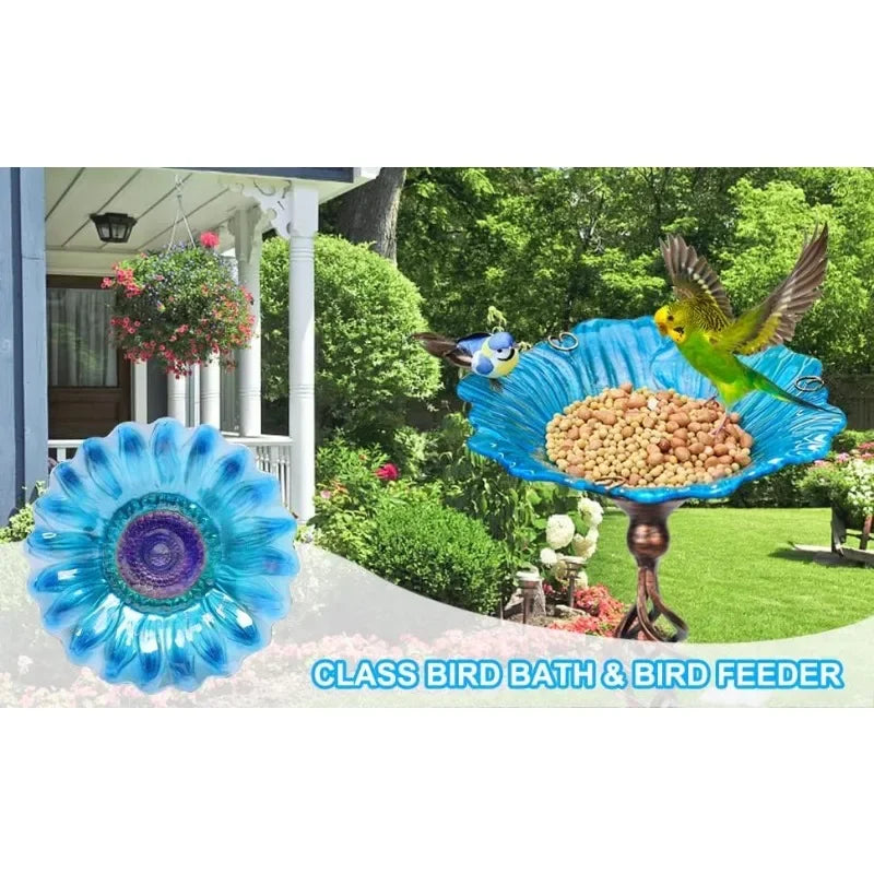 Glass Bird Bath or Feeder with Solar-Powered LED Light