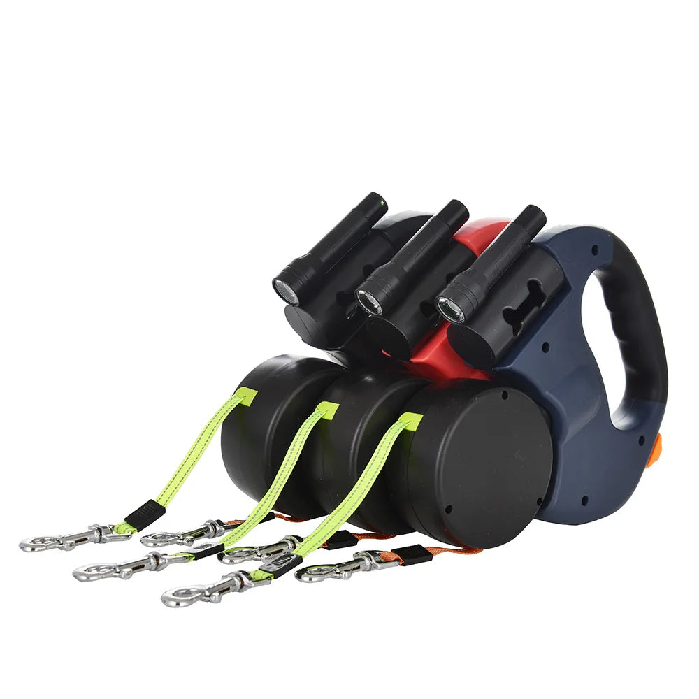 Automatic Retractable Dog Leash with LED Flashlight – Dual Dog Walking Leash