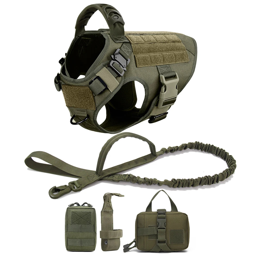 Military Dog Harness and Leash Set with Storage