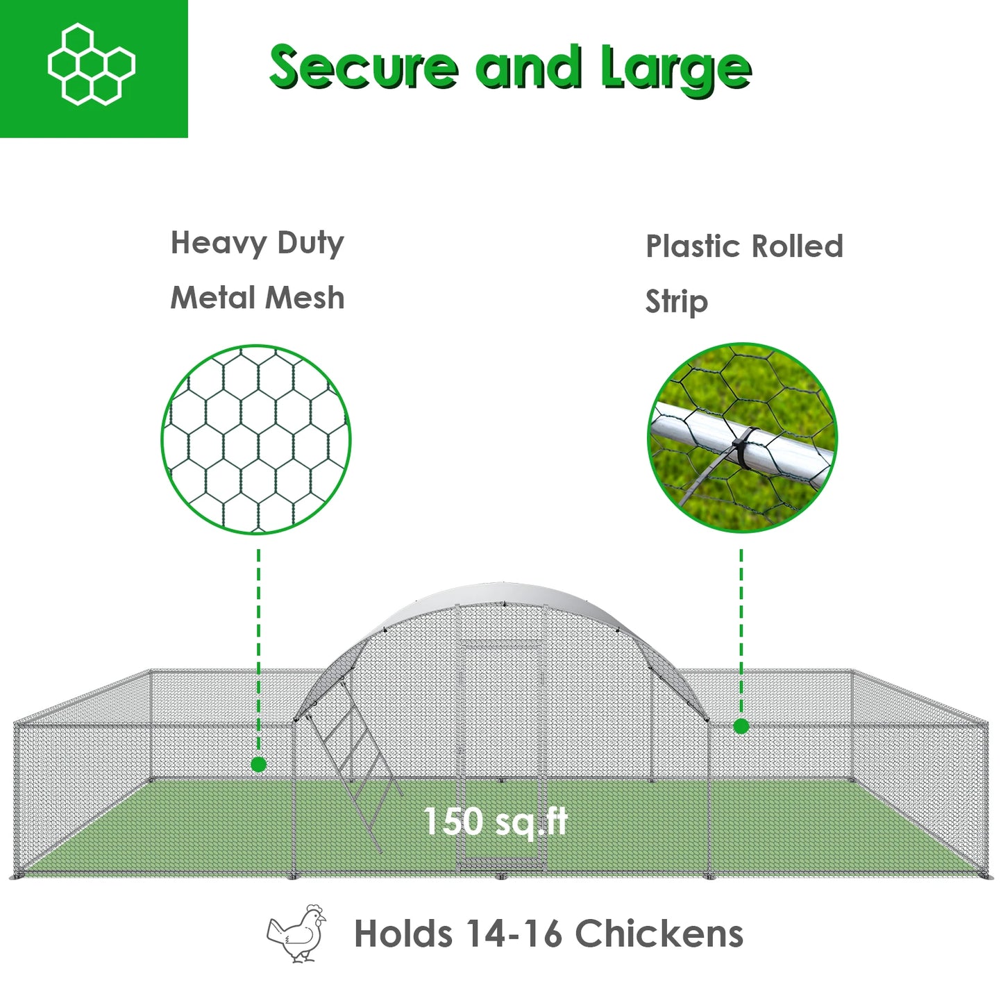 23 Ft Large Metal Chicken Coop with Dome Roof – Walk-In 3-Room Poultry Enclosure for Ducks & Rabbits