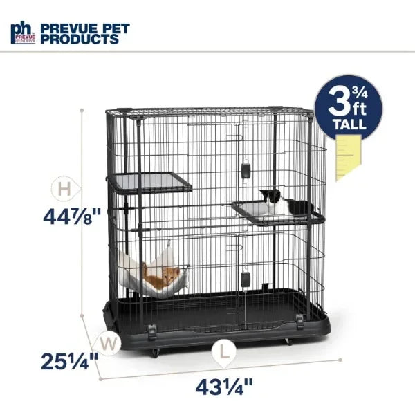 Prevue Pet Products Deluxe 3-Level Cat Cage - Black, 39 lbs