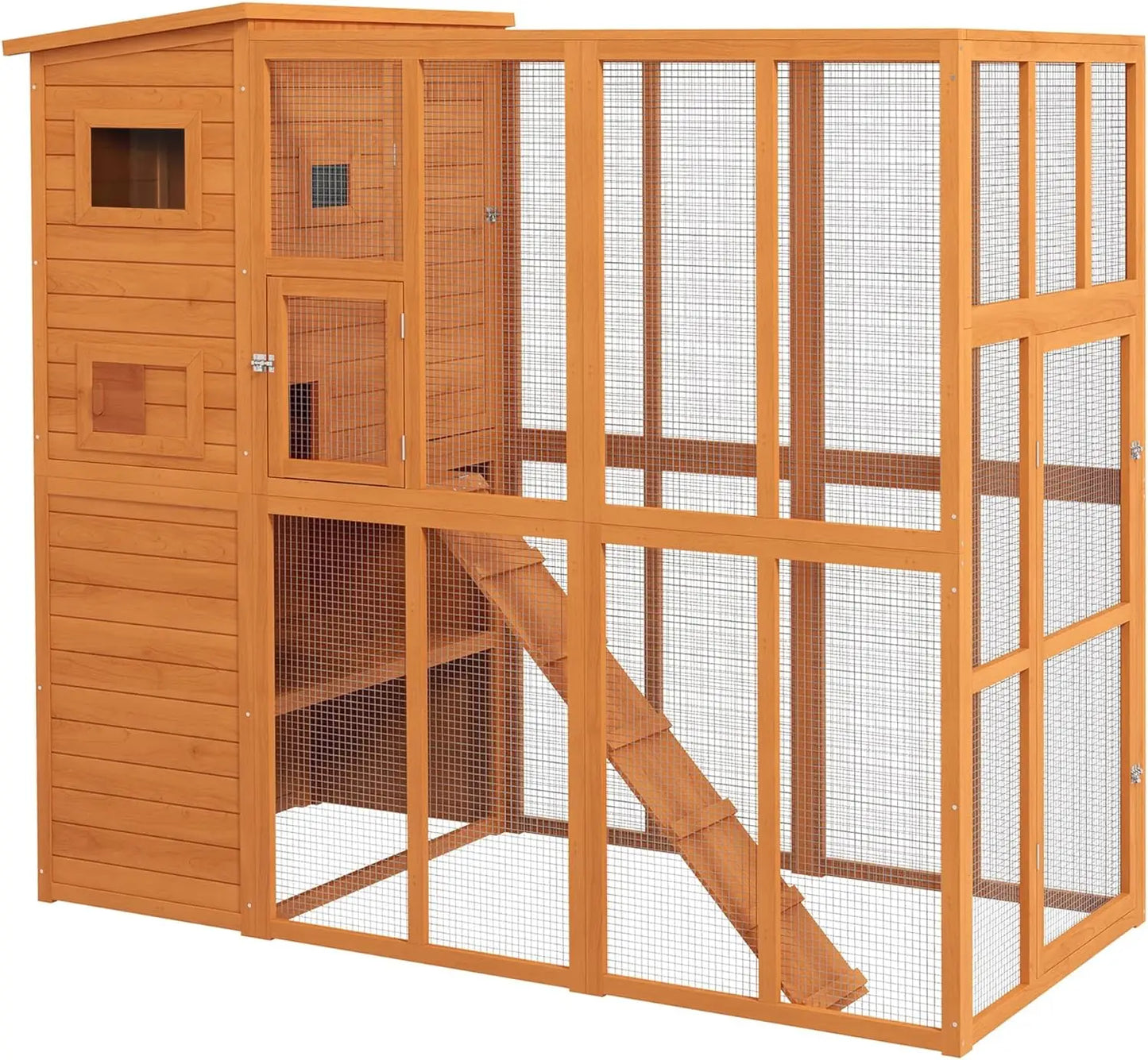 Outdoor Wooden Catio Cat Shelter with Platforms and Waterproof Roof