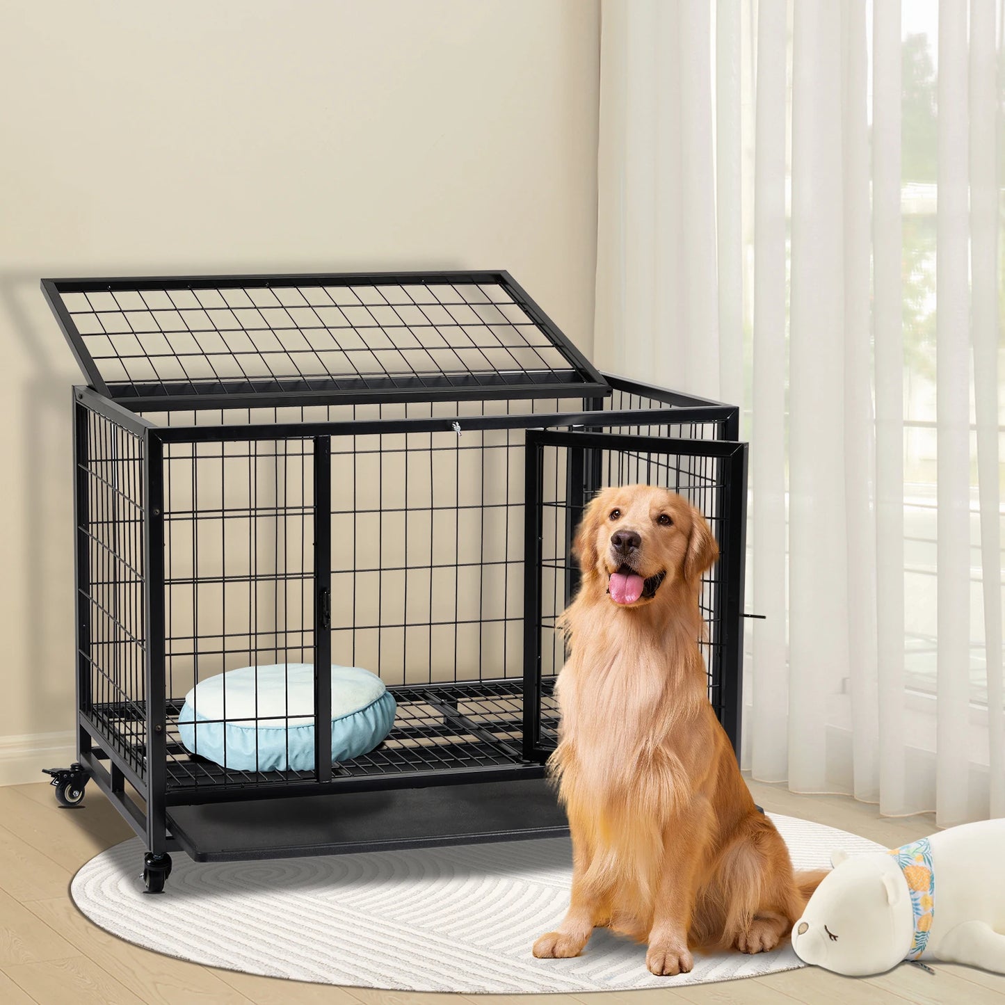 Heavy-Duty, Outdoor, 36" Dog Crate with Plastic Tray, for Large Dogs