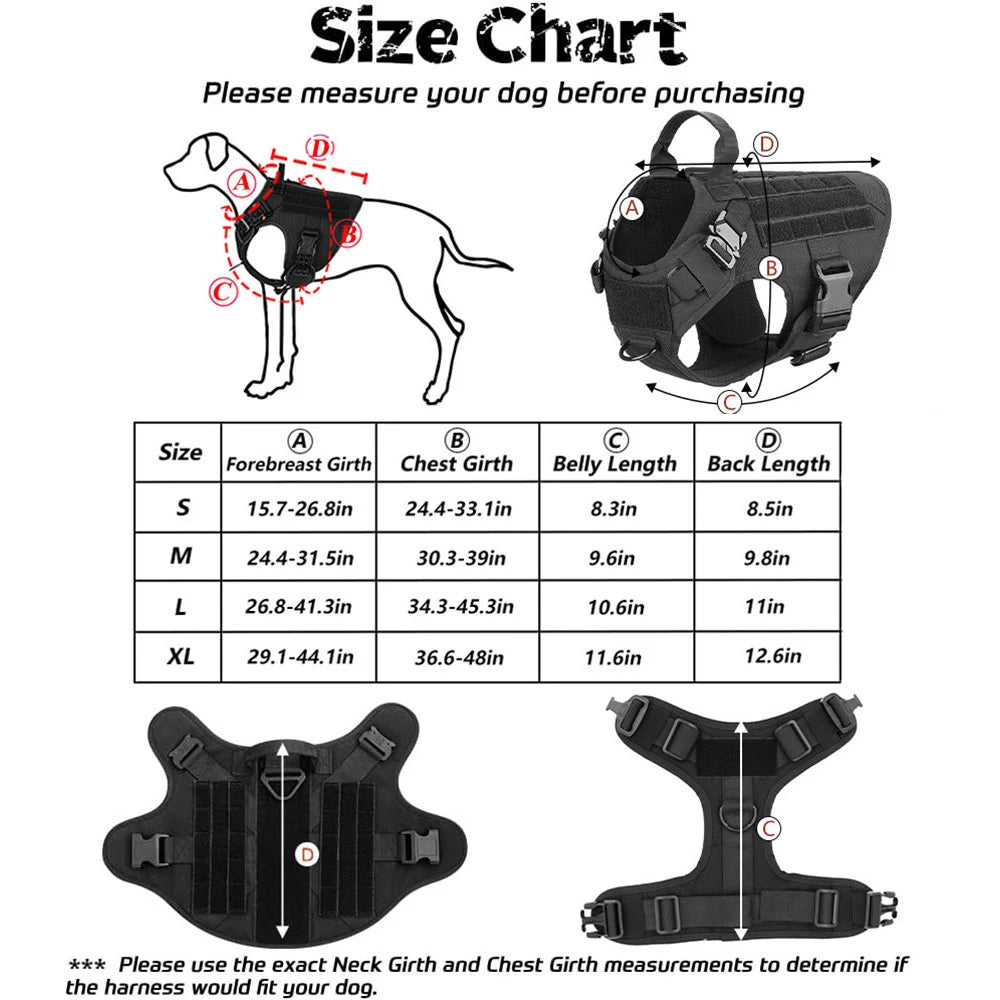 Military Dog Harness and Leash Set with Storage