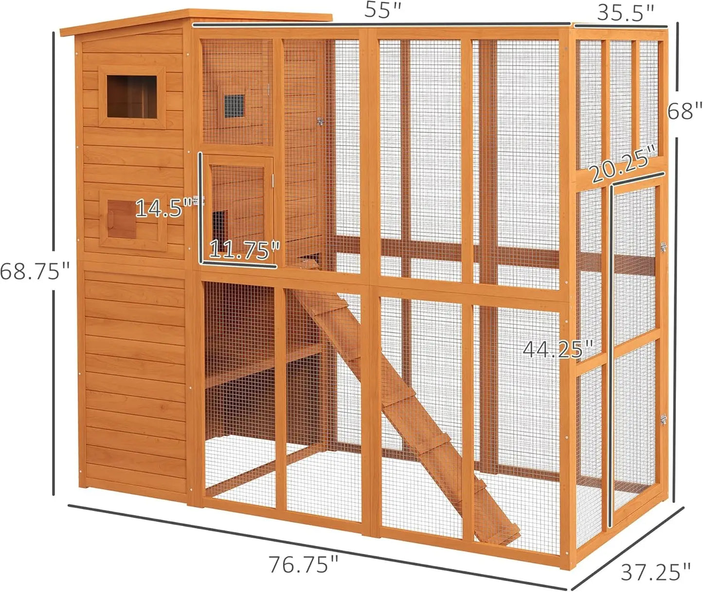 Outdoor Wooden Catio Cat Shelter with Platforms and Waterproof Roof