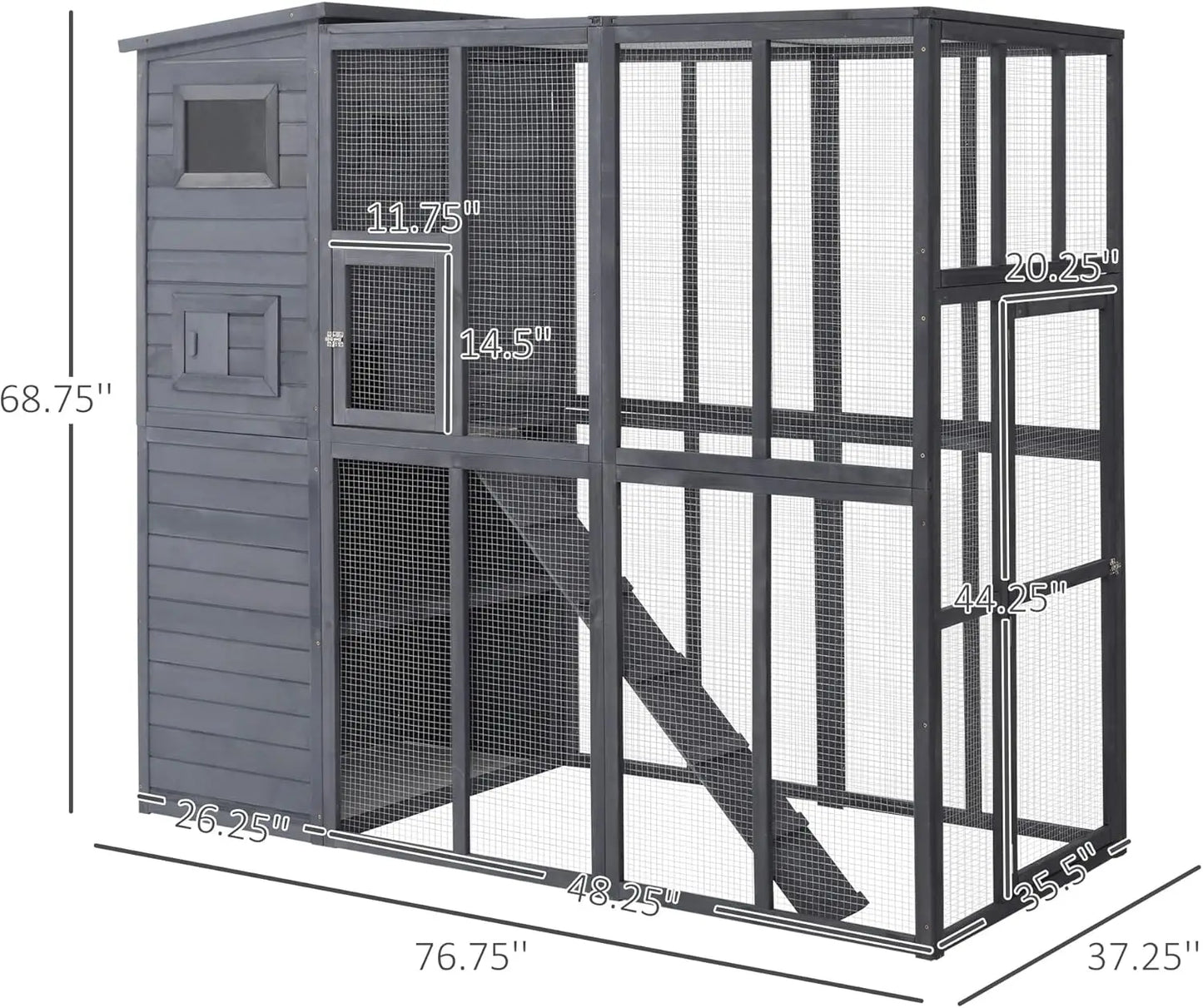 Outdoor Wooden Catio Cat Shelter with Platforms and Waterproof Roof