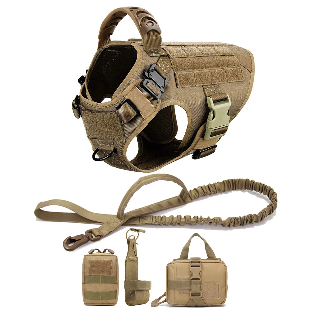 Military Dog Harness and Leash Set with Storage