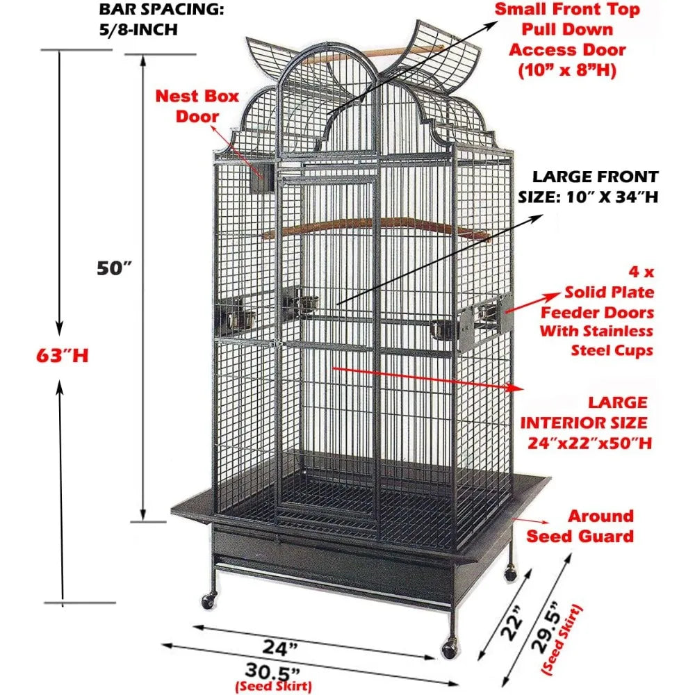 Large Wrought Iron Parrot Cage with Open Play Top