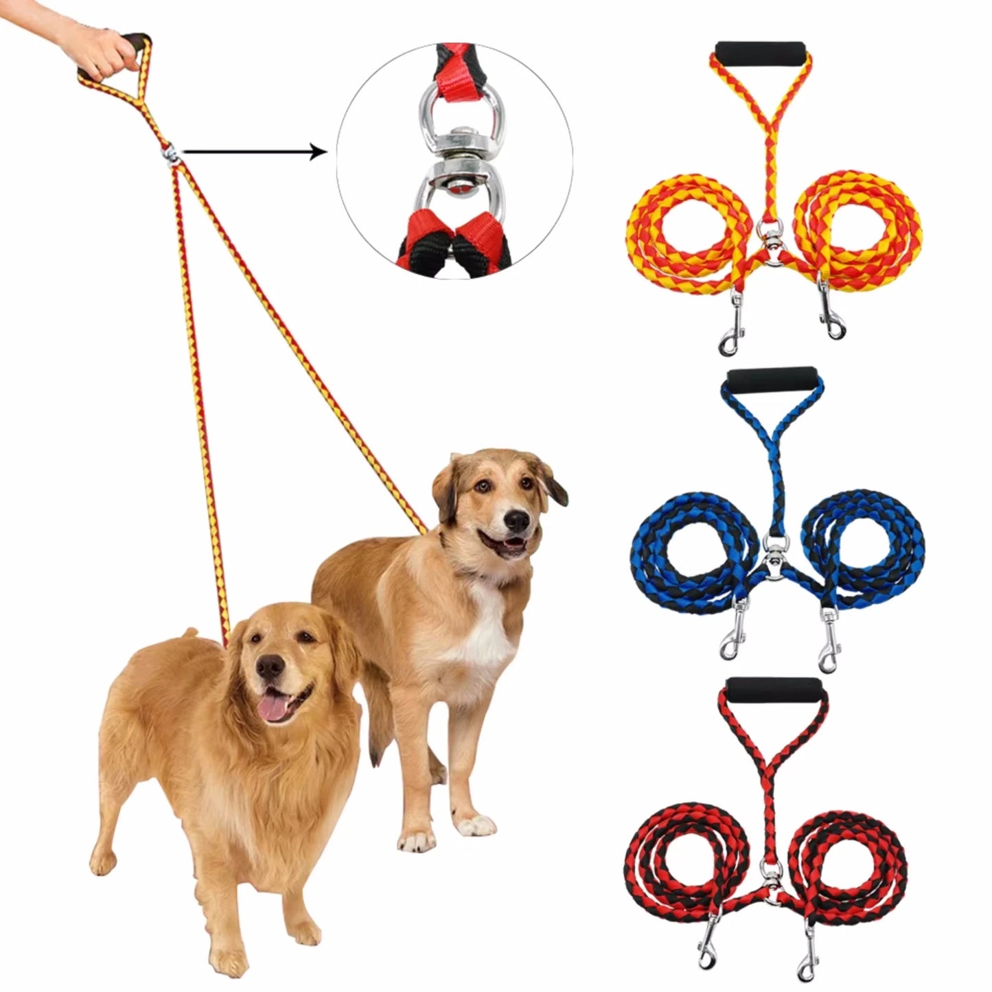 Double Dog Leash with 360° Rotating Tangle-Free Design