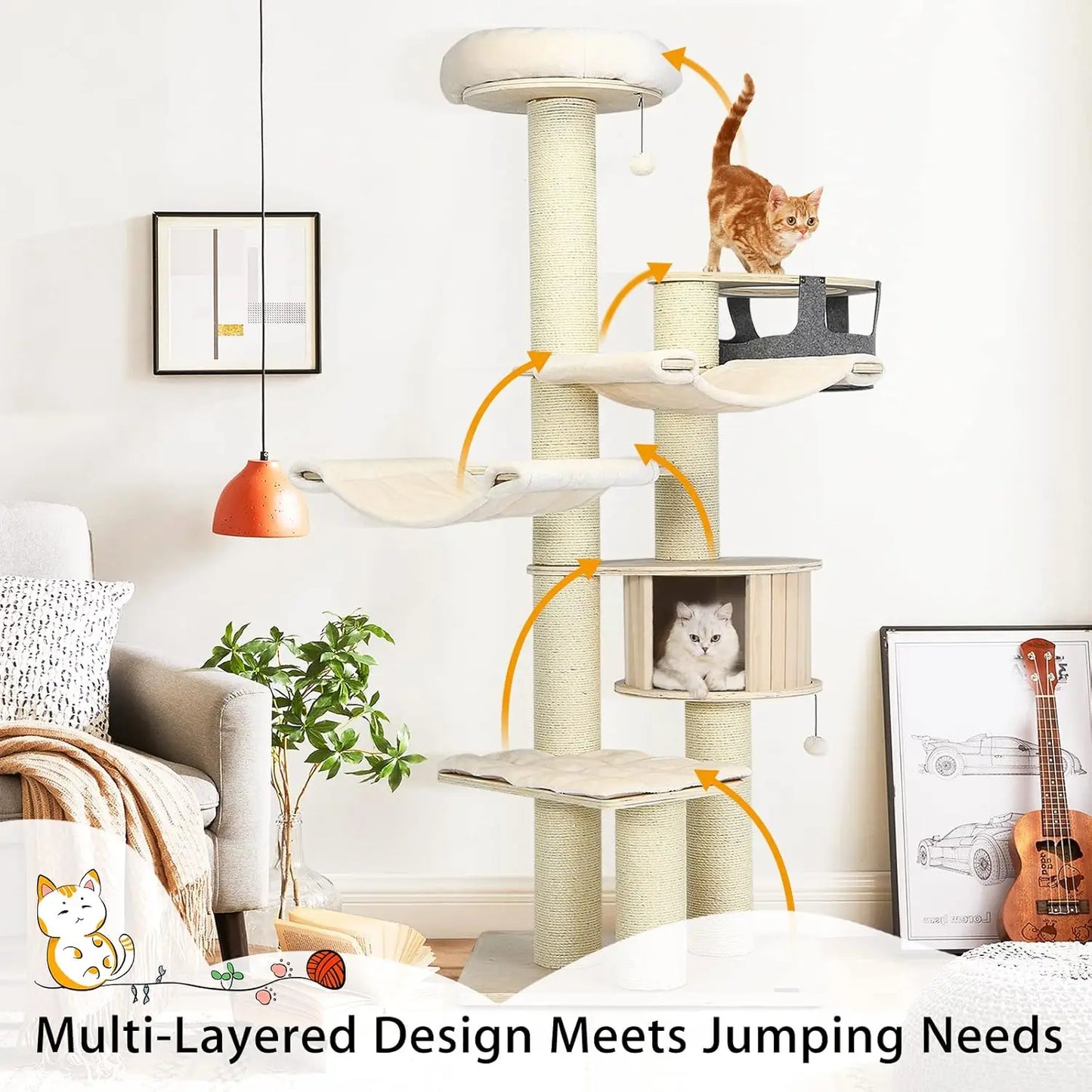 Large Multi-Level Cat Tree with Hammocks, Scratching Posts and a Cozy Condo