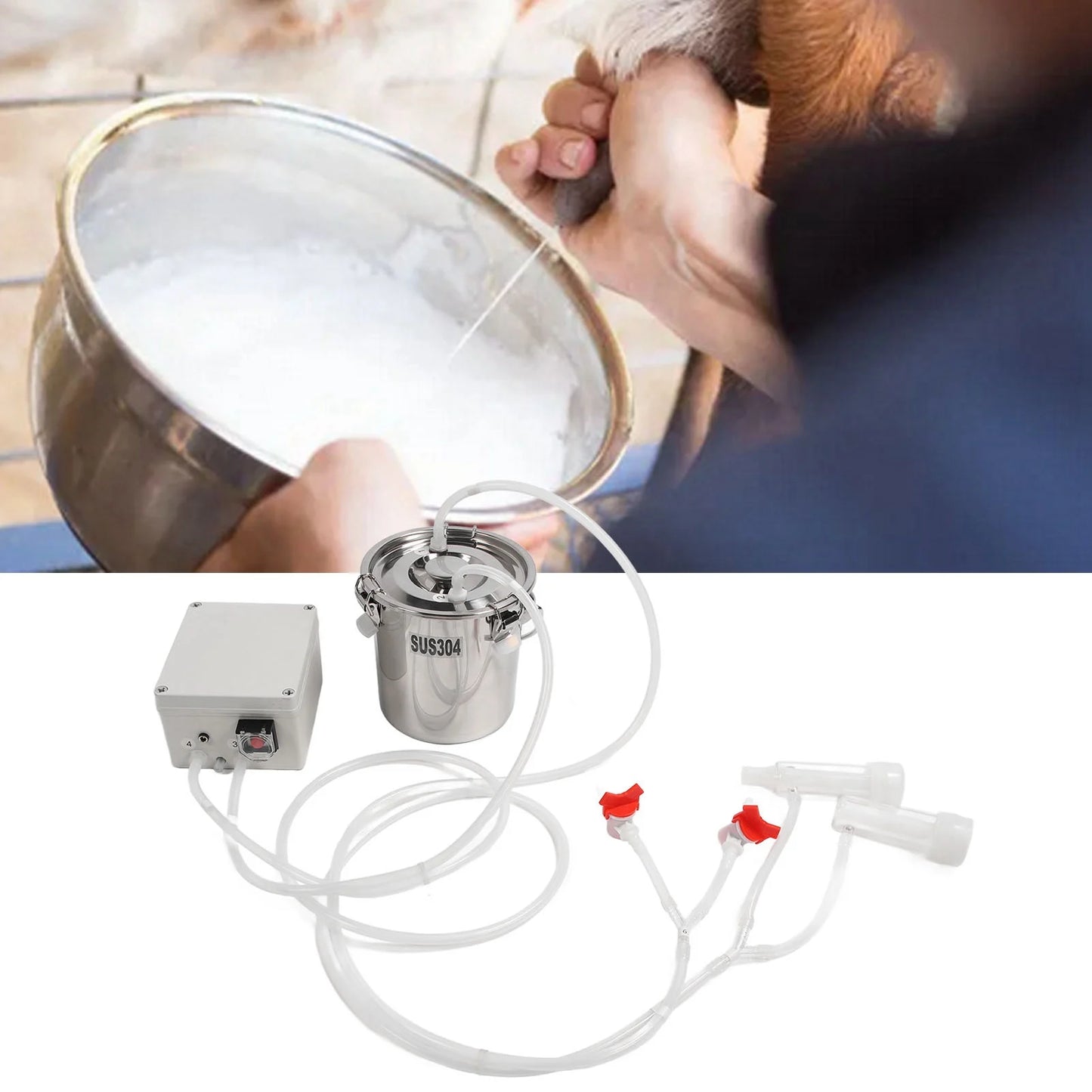 3L Portable Electric Milking Machine – Hands-Free Stainless Steel Bucket with Silicone Cup & Tube