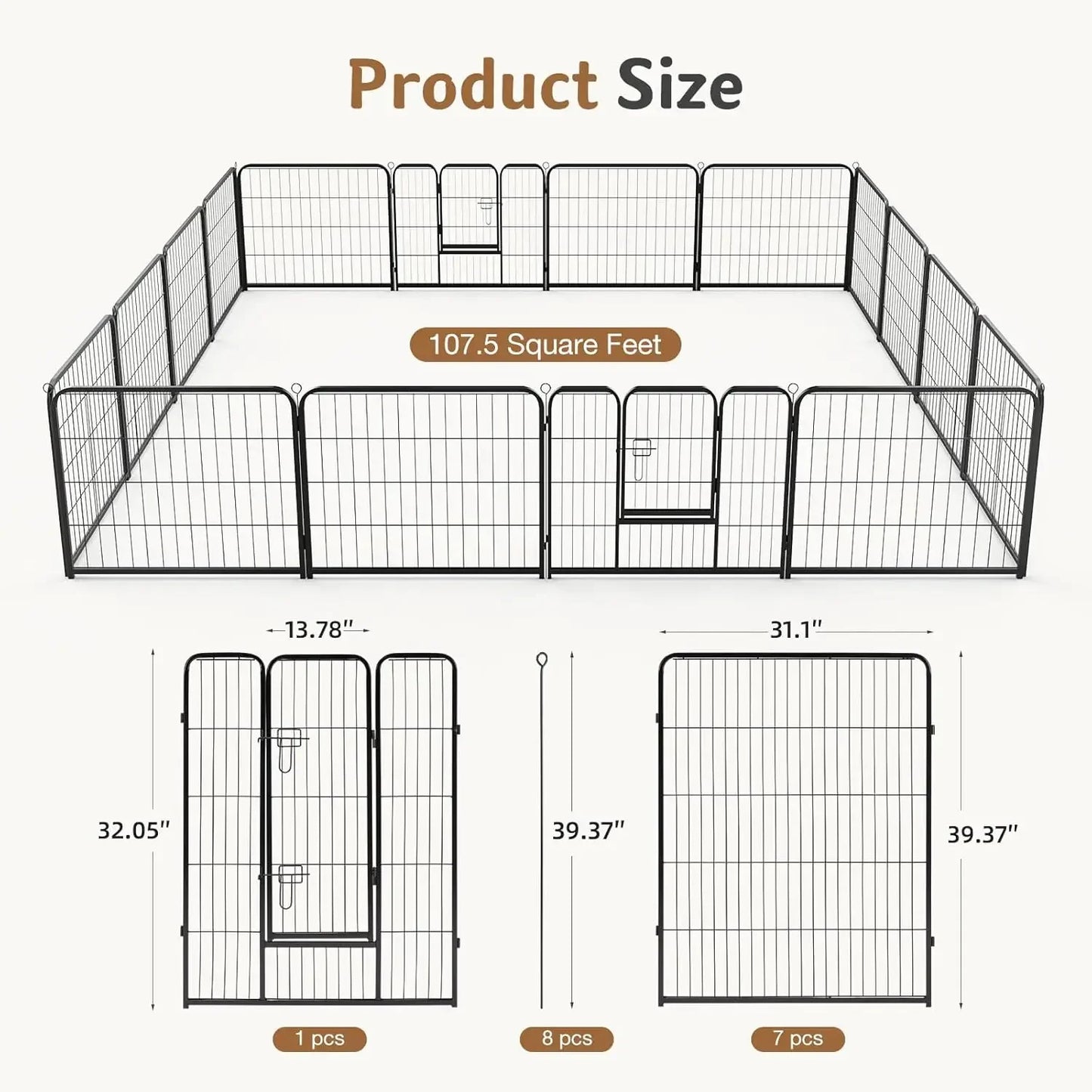 40" 16-Panel Metal Dog Playpen with Door – Indoor & Outdoor Pet Exercise Fence for Small to Large Dogs