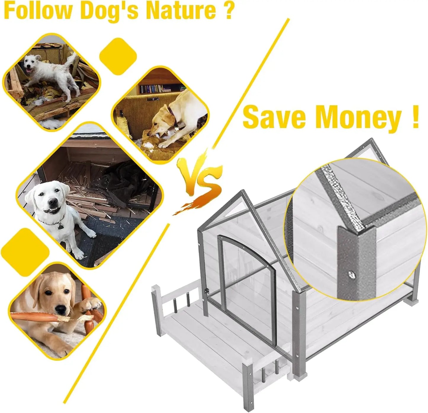 Weatherproof Outdoor Dog Kennel with Anti-Chewing Iron Frame for Large Breeds