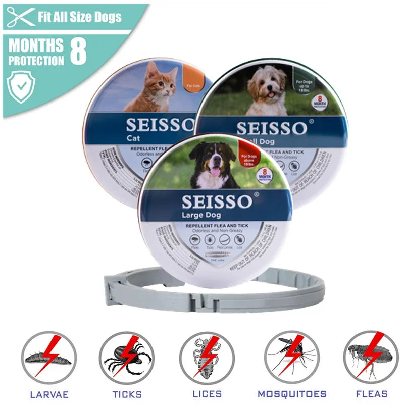 Dog Flea and Tick Collar 8-Month Protection Adjustable for Dogs and Cats