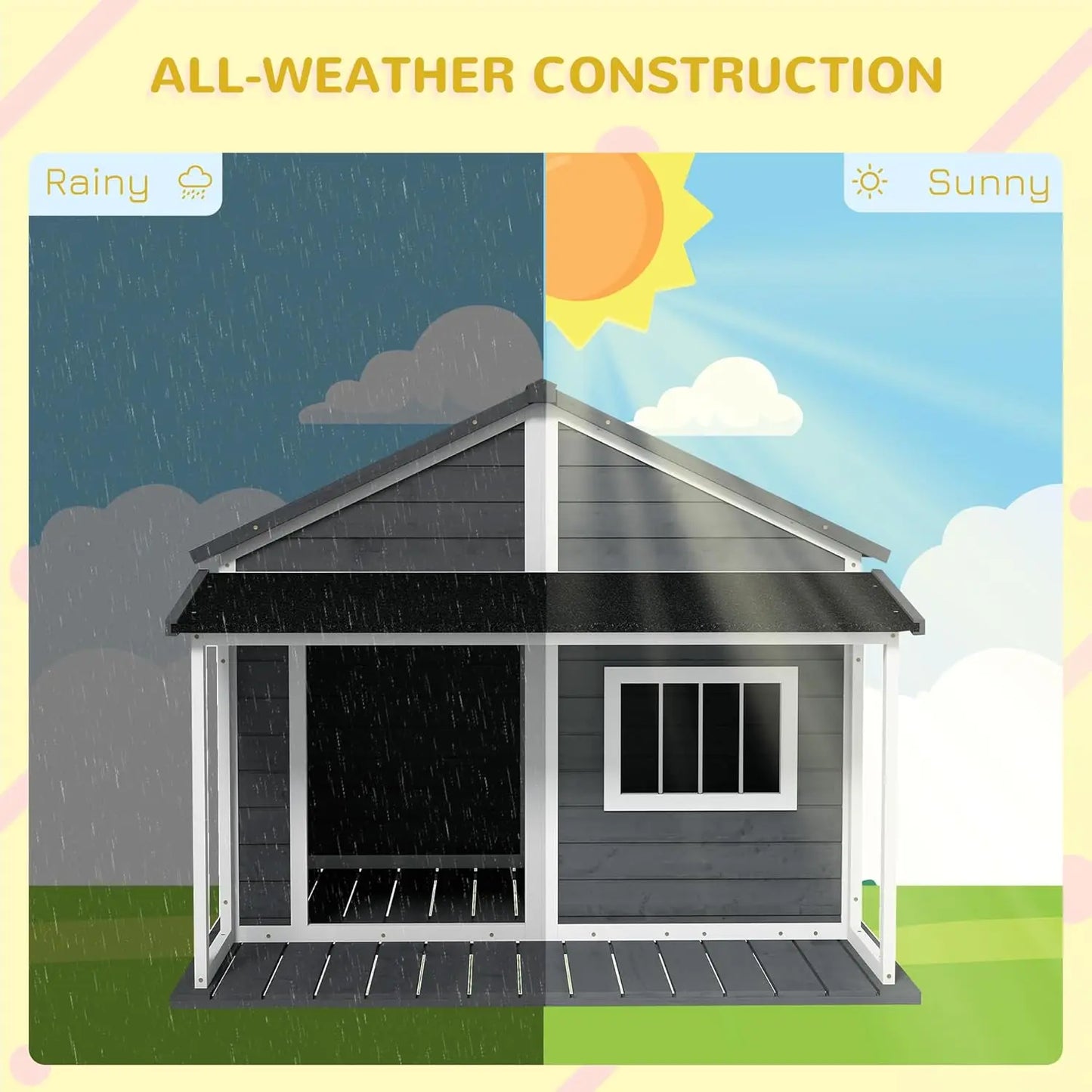 Outdoor Wooden Dog House Cabin with Raised Floor, Porch and Asphalt Roof for Medium and Large Dogs