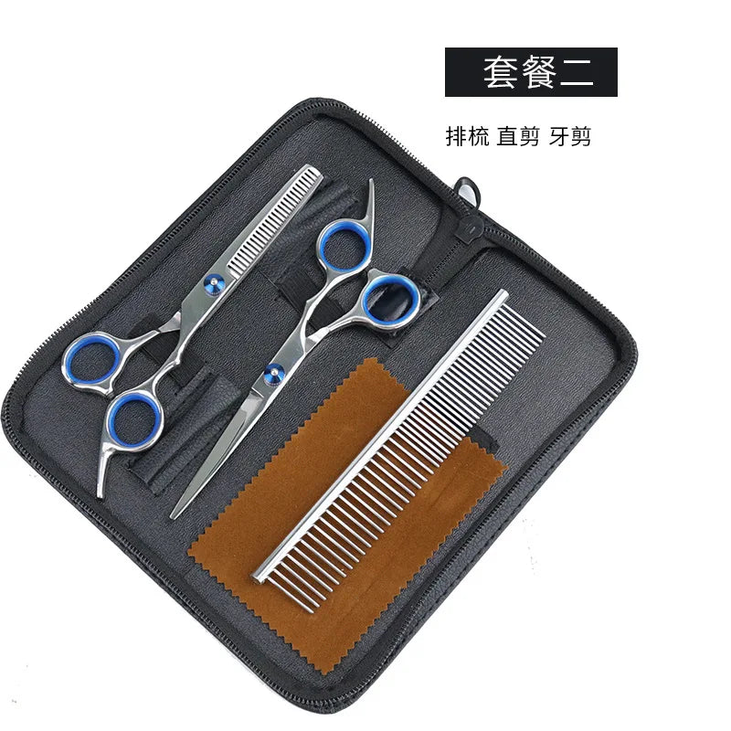 4 or 6-Piece Pet Grooming Set – Comb, Scissors & Case for Grooming Dogs and Cats