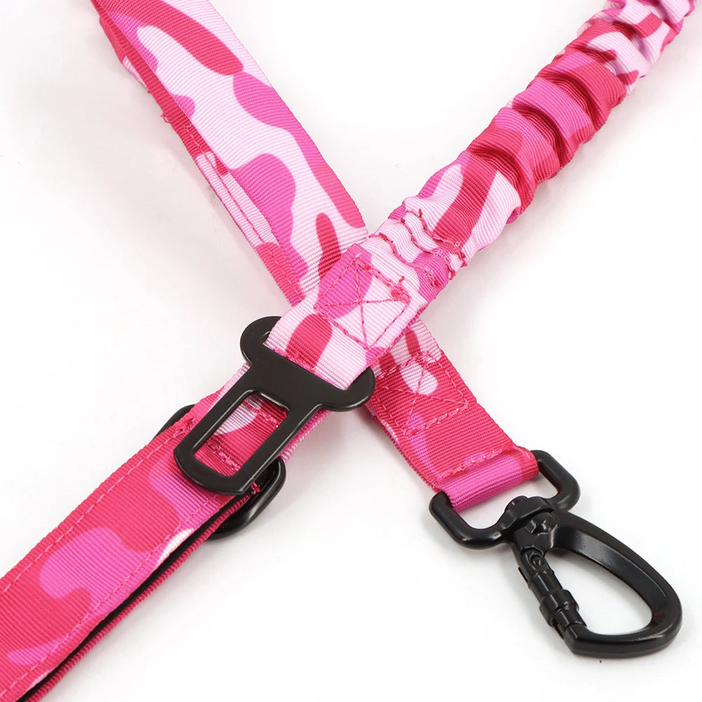 Pink Military Camouflage Tactical Dog Harness with Optional Adjustable Bungee Leash – Perfect for Medium and Large Dogs