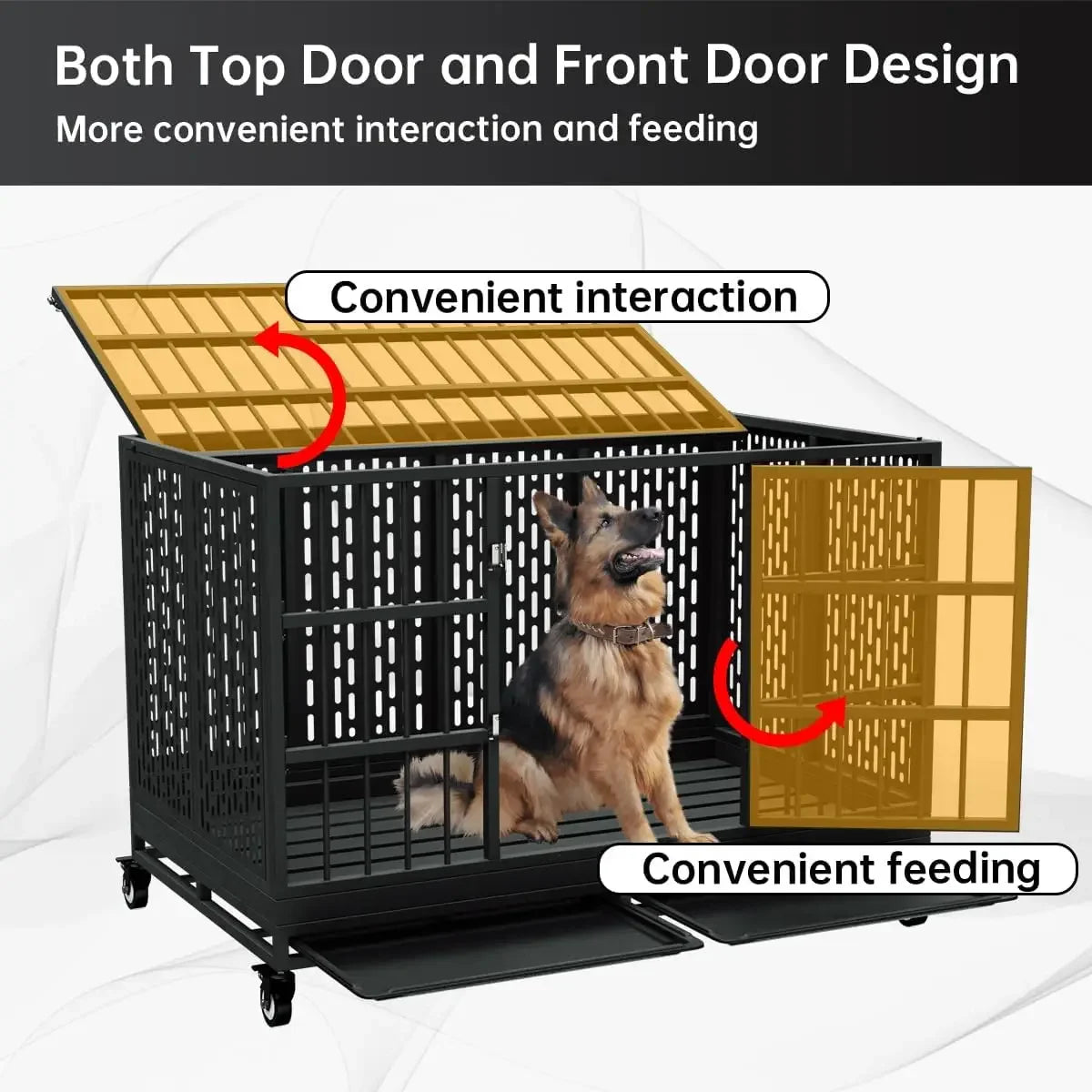 Heavy-Duty Metal Dog Crate with Wheels, Folding Cage for Large and Medium Dogs - 48" x 42" x 38"