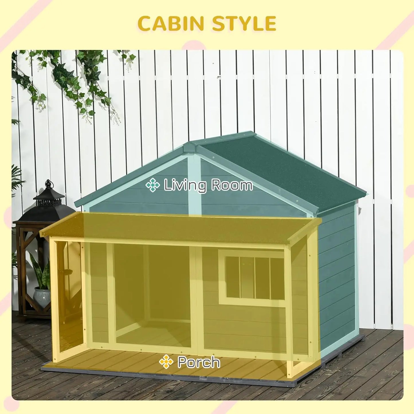 Outdoor Wooden Dog House Cabin with Raised Floor, Porch and Asphalt Roof for Medium and Large Dogs