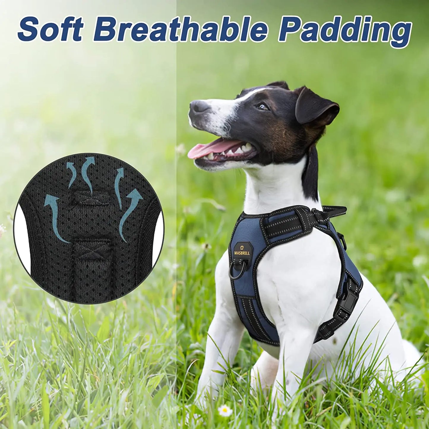 Masbrill No-Pull Adjustable Dog Harness with Reflective Straps & Optional Leash