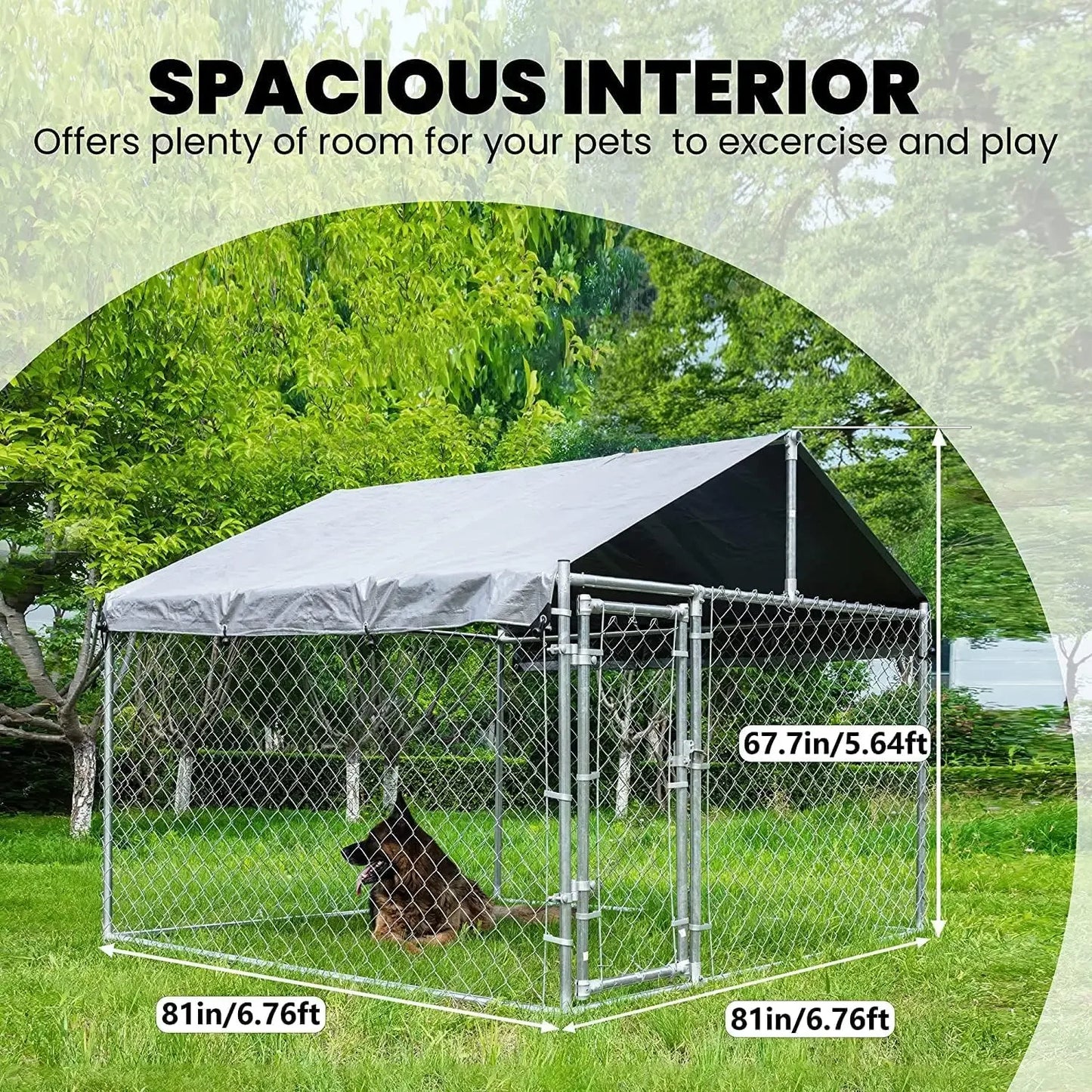 Extra Large Outdoor, Anti-Rust Dog Kennel with Galvanized Roof and Chain Link Dog Run