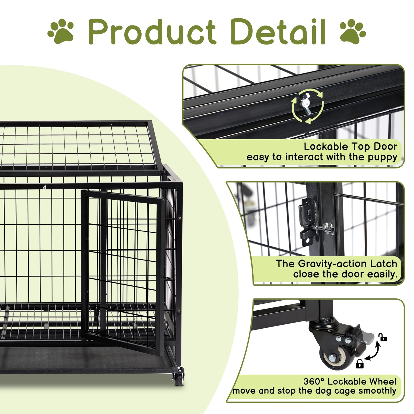 Heavy-Duty, Outdoor, 36" Dog Crate with Plastic Tray, for Large Dogs