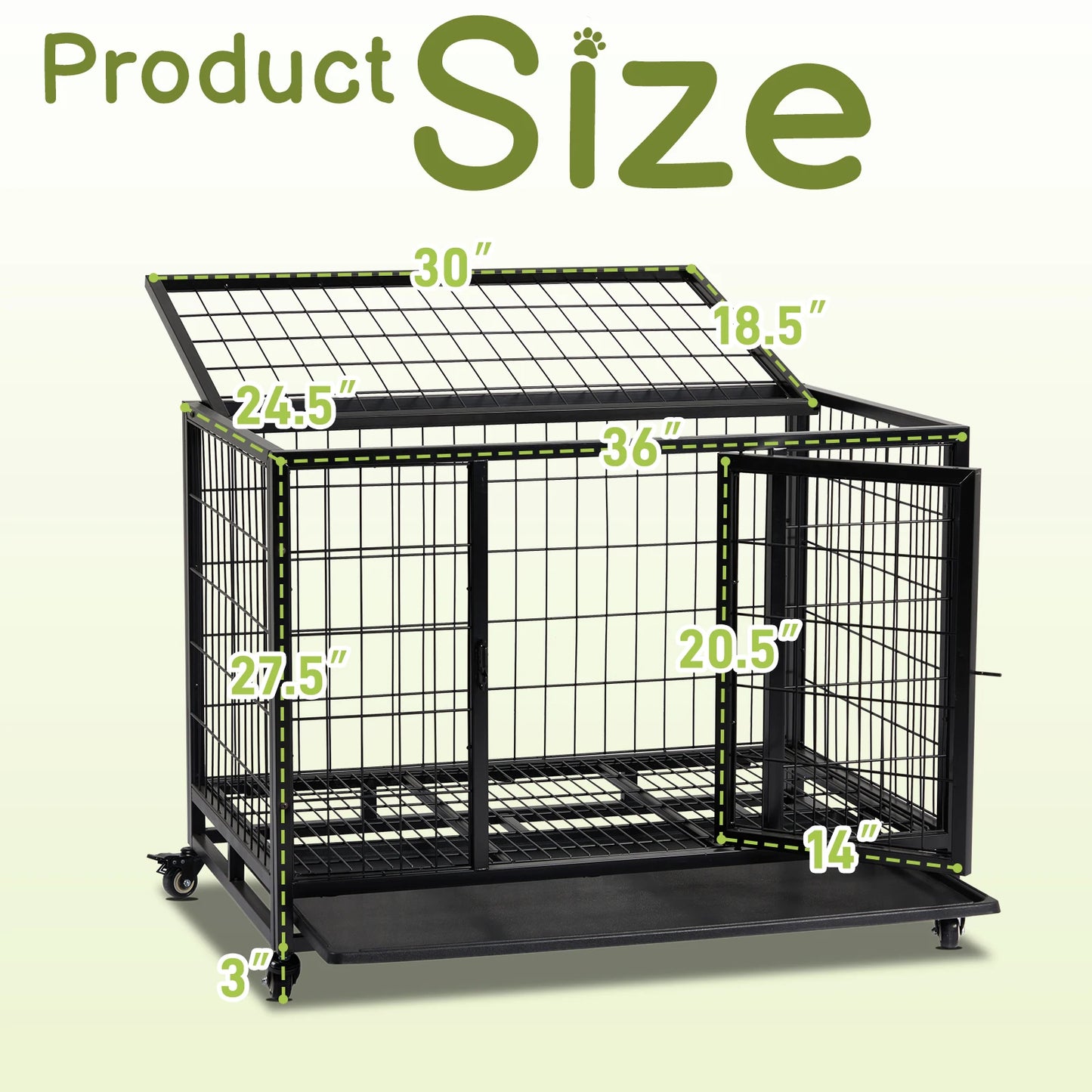 Heavy-Duty, Outdoor, 36" Dog Crate with Plastic Tray, for Large Dogs