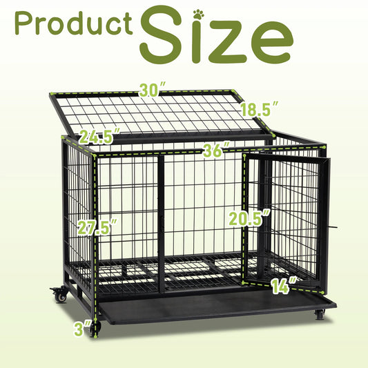 Heavy-Duty, Outdoor, 36" Dog Crate with Plastic Tray, for Large Dogs