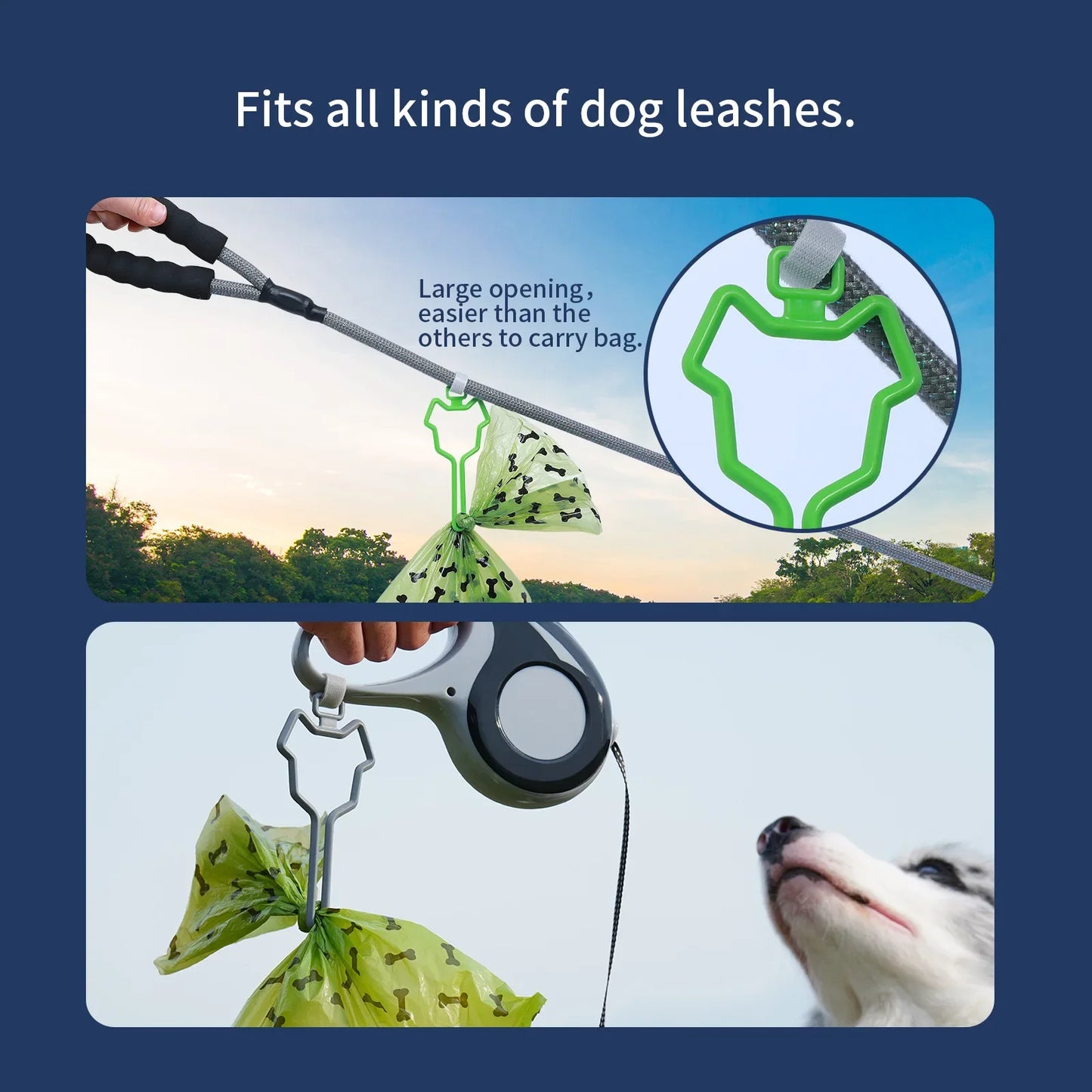 Hands-Free Dog Poop Bag Clip with 1 Roll of Waste Bags