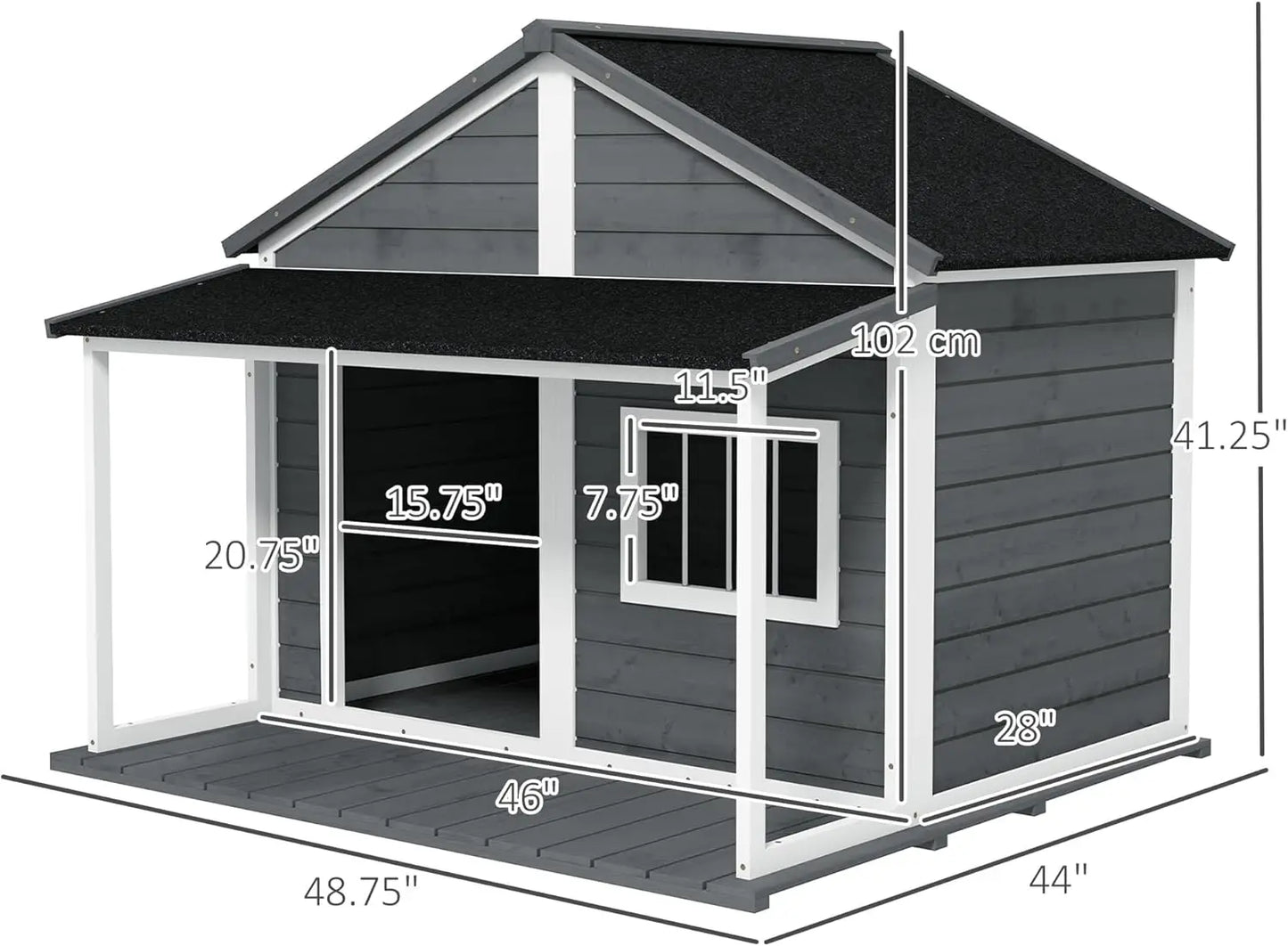 Outdoor Wooden Dog House Cabin with Raised Floor, Porch and Asphalt Roof for Medium and Large Dogs