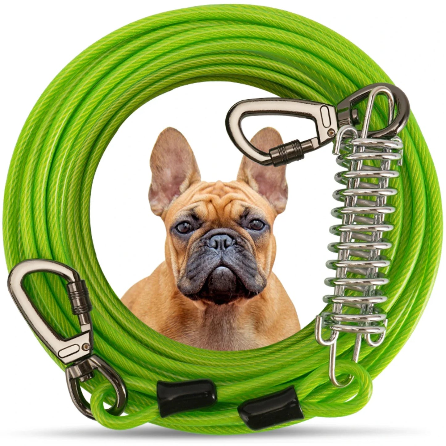 Heavy-Duty Double-Ended Steel, Tie-Out Cable Leash with Strong Metal Spring for Dogs