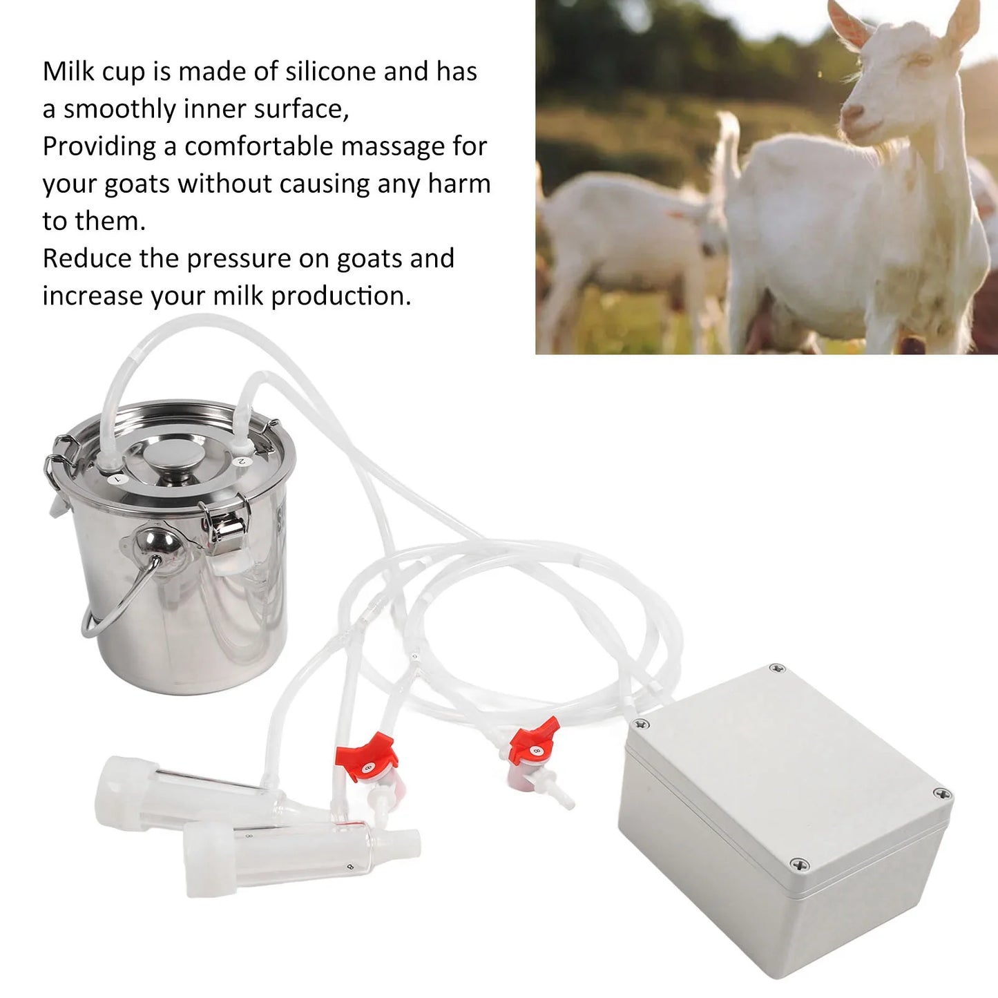 3L Portable Electric Milking Machine – Hands-Free Stainless Steel Bucket with Silicone Cup & Tube