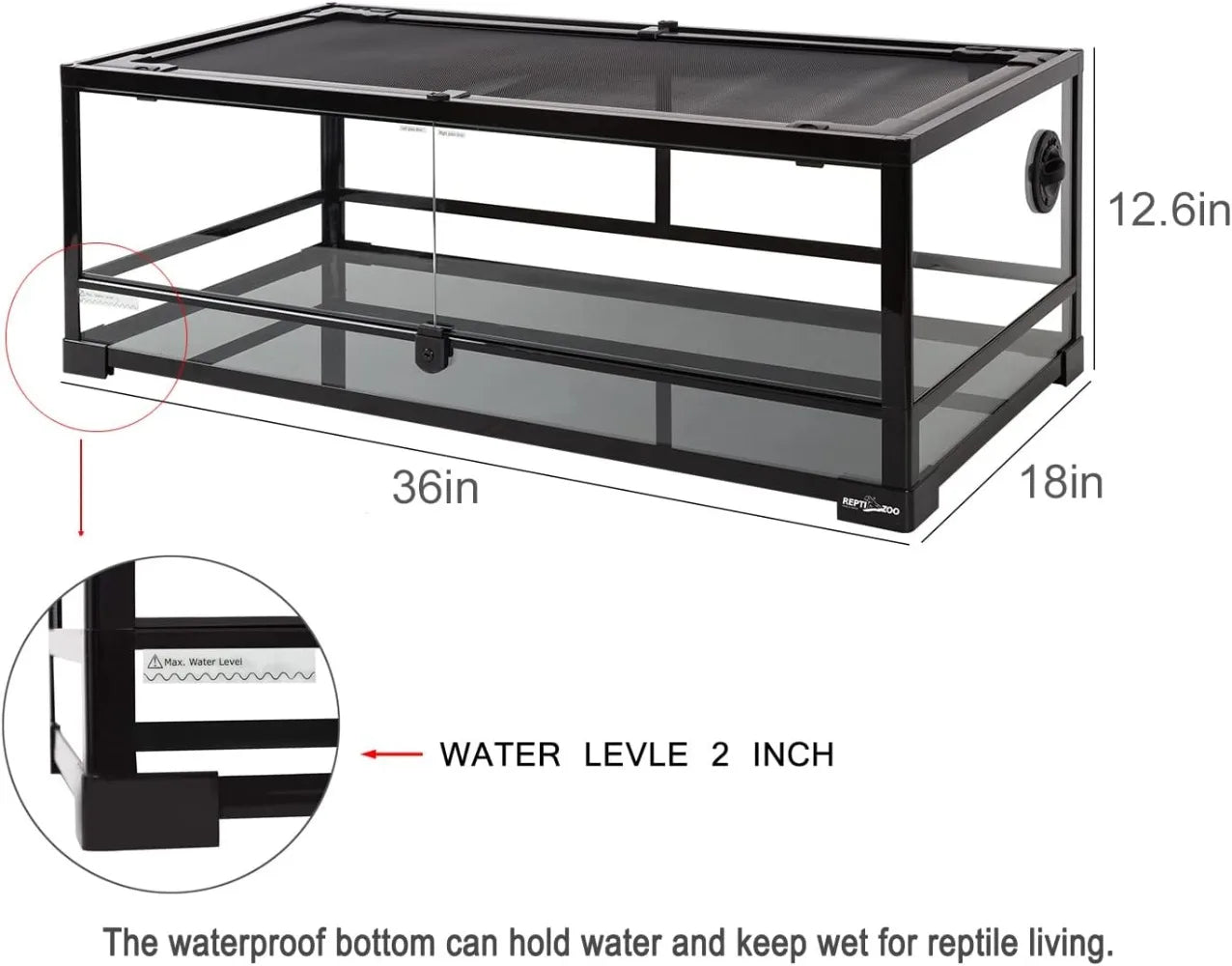 35-Gallon Glass Reptile Terrarium with Front Opening & Metal Frame for Tortoise Habitats