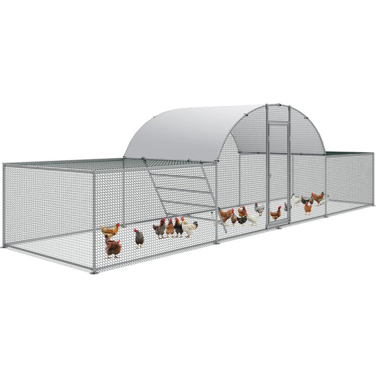 23 Ft Large Metal Chicken Coop with Dome Roof – Walk-In 3-Room Poultry Enclosure for Ducks & Rabbits