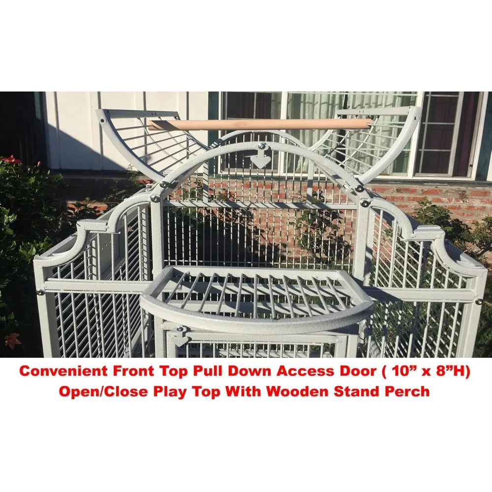 Large Wrought Iron Parrot Cage with Open Play Top