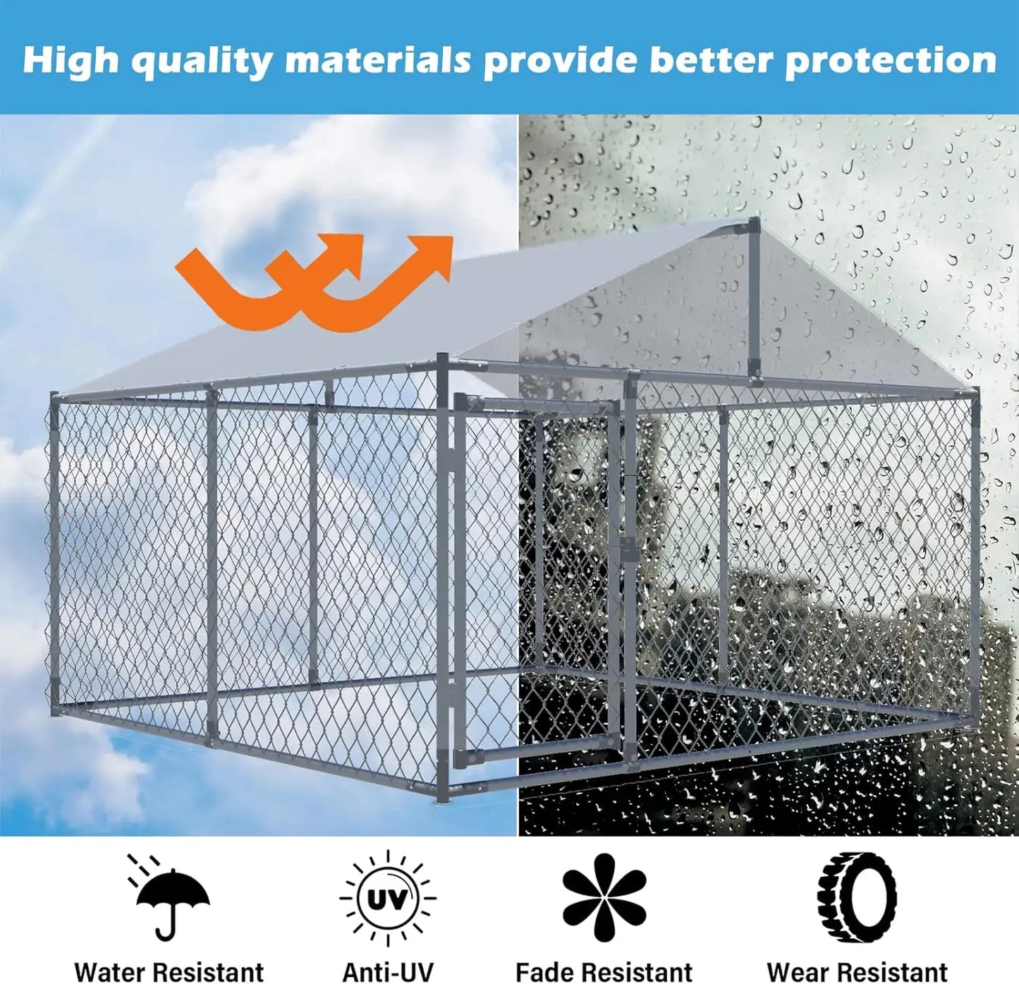 Extra Wide, Heavy-Duty, Outdoor Dog Kennel with Water-Resistant Cover