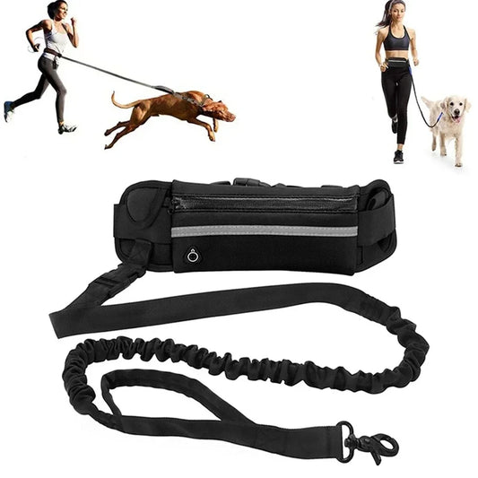 Hands-Free Reflective Dog Leash with Waist Storage Bag – Retractable Elastic Belt for Running & Walking