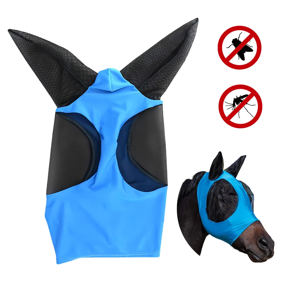 Anti-Mosquito Horse Face Mask with Mesh & Nasal Cover – Equestrian Protection Gear