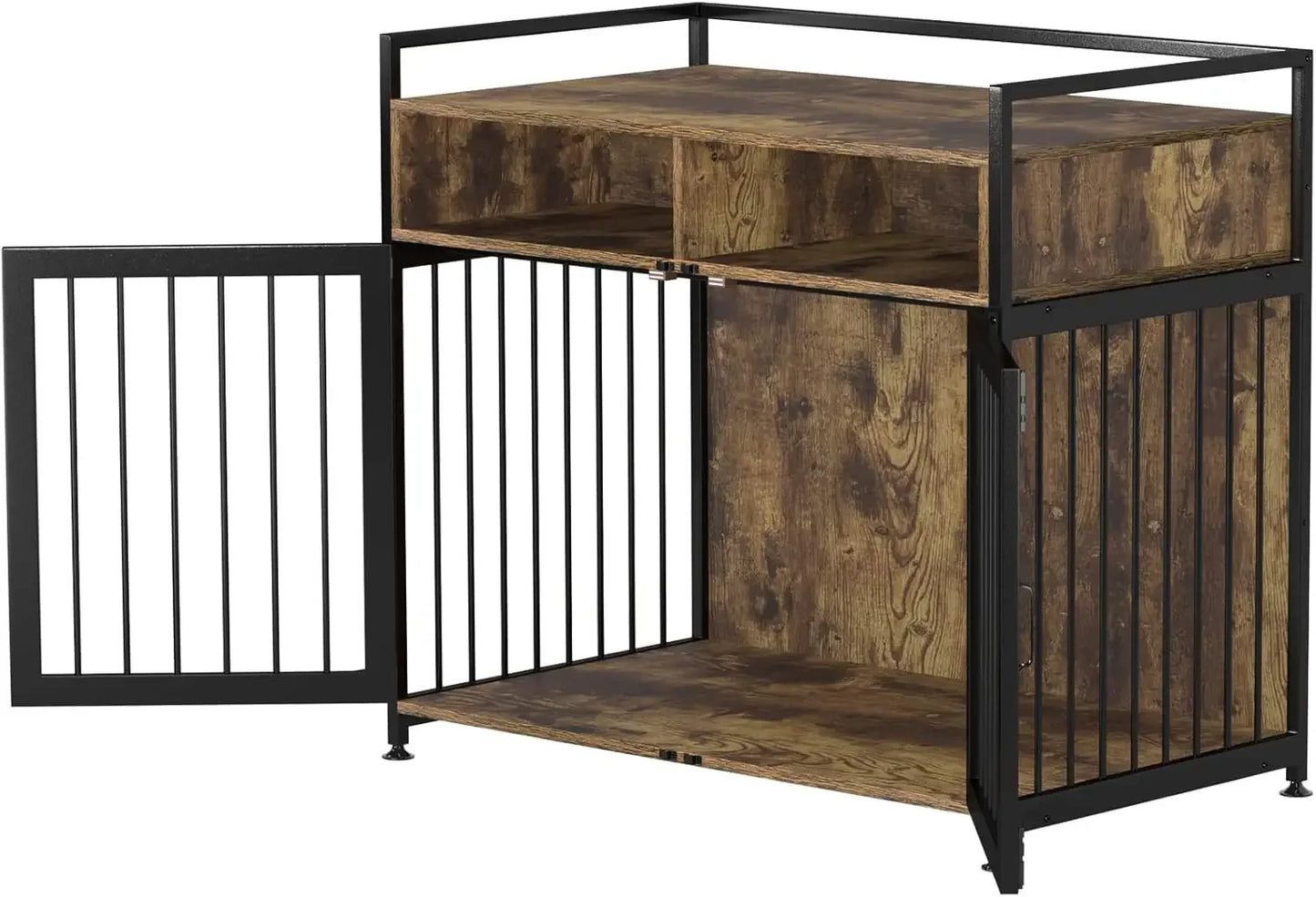Wooden Furniture-Style Dog Crate with Metal Bars & Storage