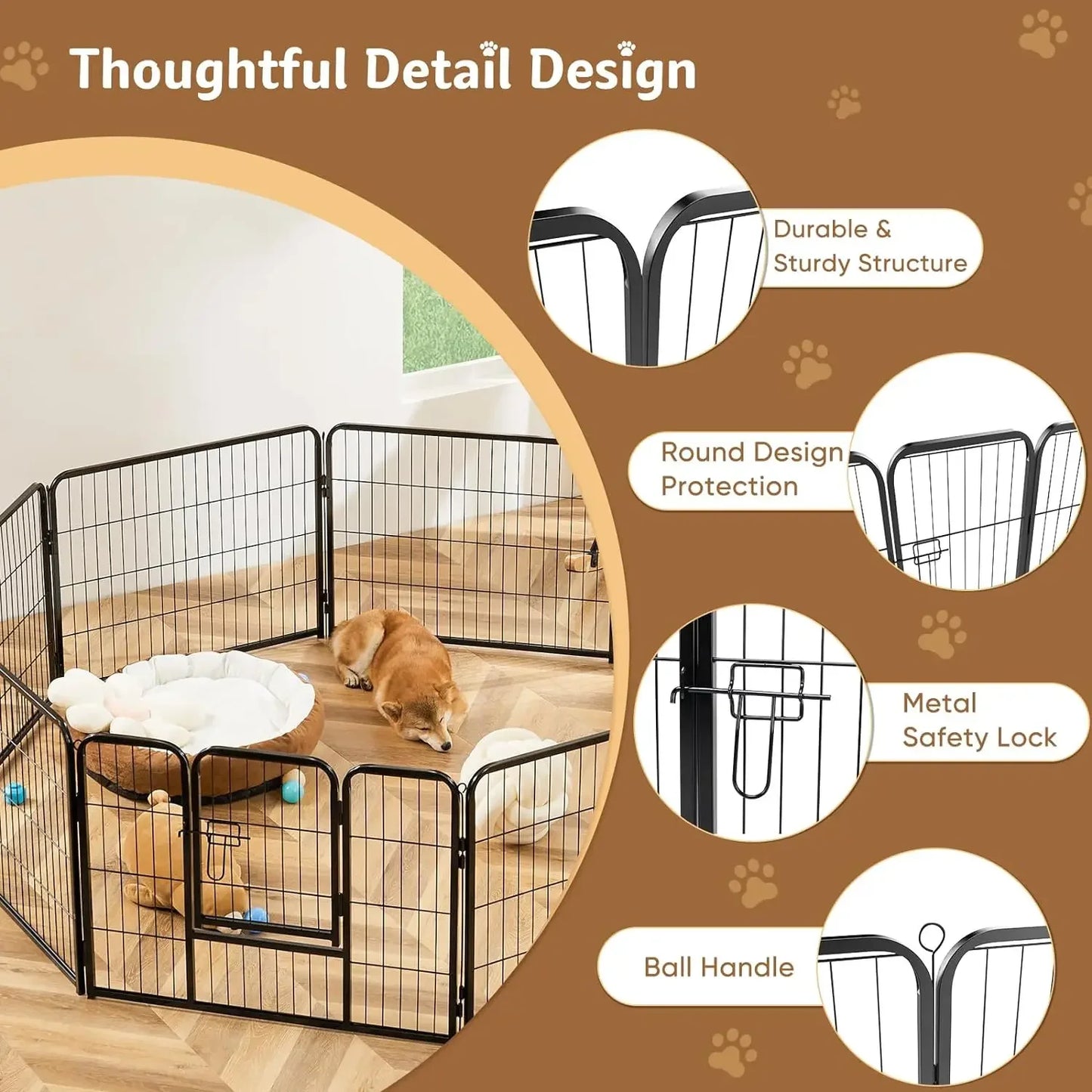 40" 16-Panel Metal Dog Playpen with Door – Indoor & Outdoor Pet Exercise Fence for Small to Large Dogs