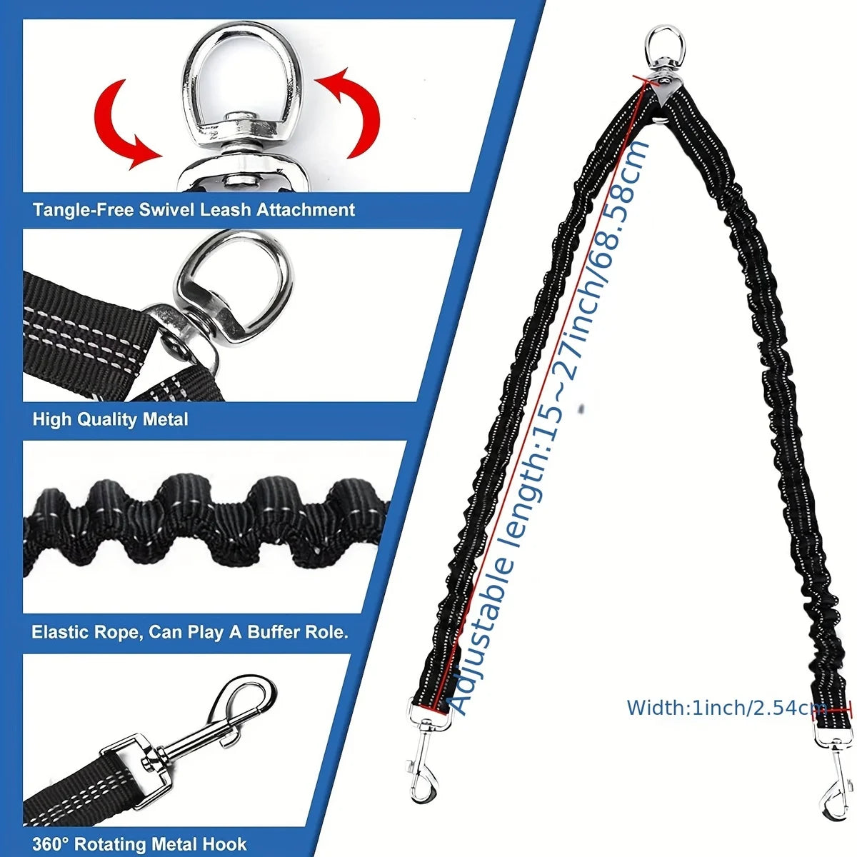 Durable Double Dog Leash – Adjustable Reflective Design for Safe Evening Walks