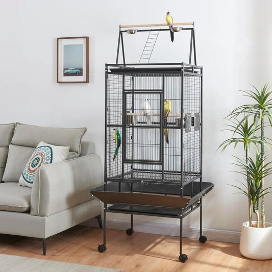 Large Metal Bird Cage with Rolling Stand for Parrots and Parakeets