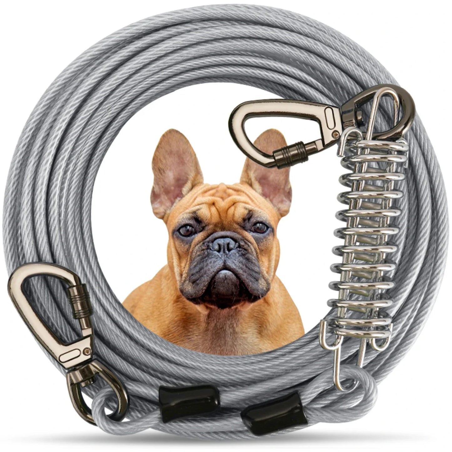 Heavy-Duty Double-Ended Steel, Tie-Out Cable Leash with Strong Metal Spring for Dogs