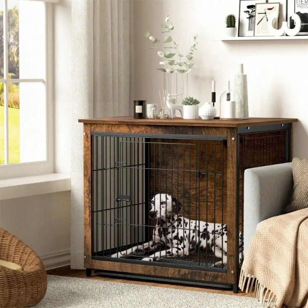 Wooden Dog Crate, End Table for Small & Large Dogs