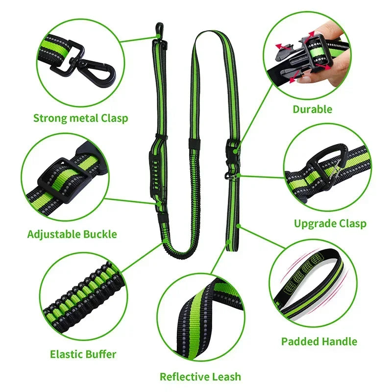 Hands-Free, Reflective, Bungee Styled Dog Leash with Waist Attachment