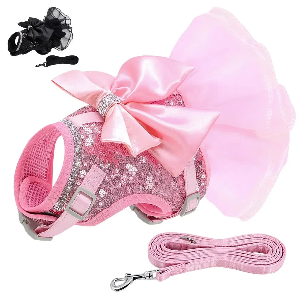 Pink Bowknot Tutu Harness & Leash Set for Cats & Small Dogs