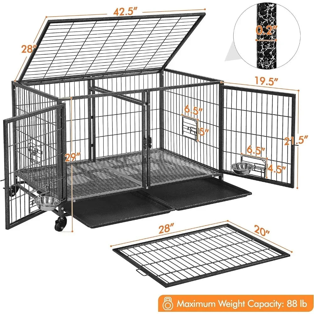 Stackable, Heavy-Duty Dog Crate with Divider and Rolling Base