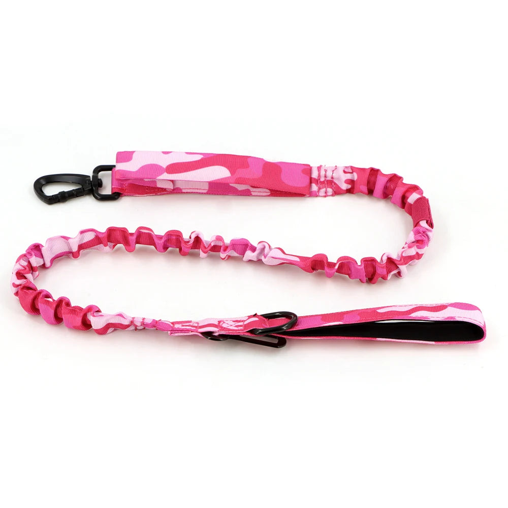 Pink Military Camouflage Tactical Dog Harness with Optional Adjustable Bungee Leash – Perfect for Medium and Large Dogs