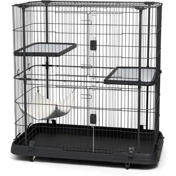 Prevue Pet Products Deluxe 3-Level Cat Cage - Black, 39 lbs